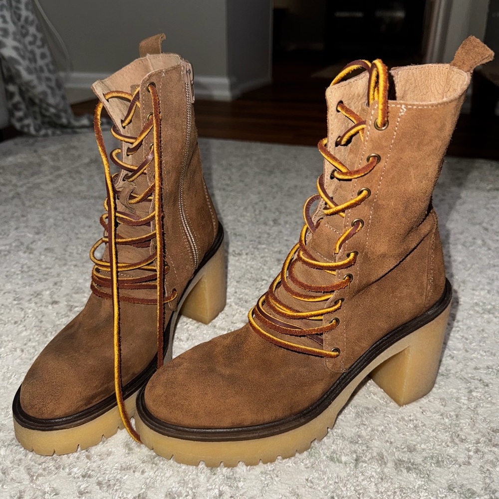 Free People Brown Suede Lace-Up Boots
